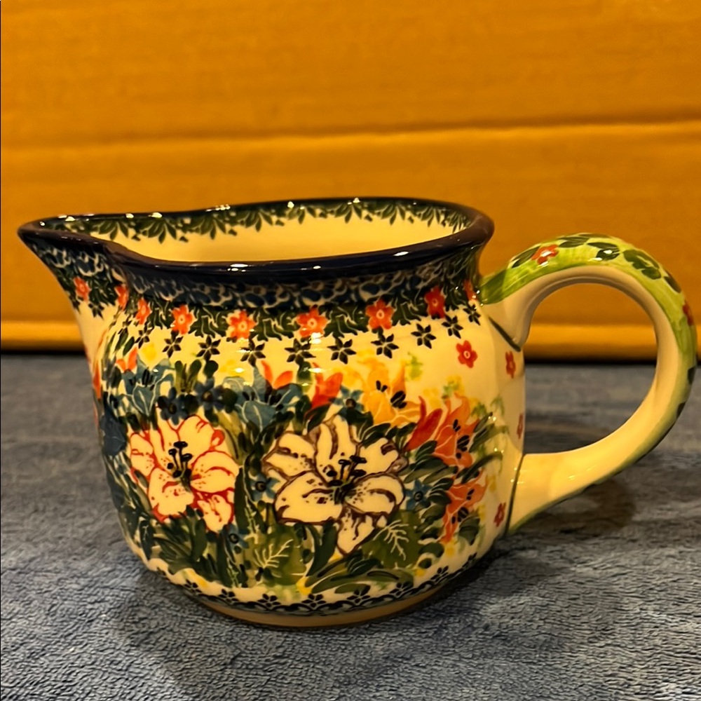 Polish Pottery Floral Ceramic Pitcher